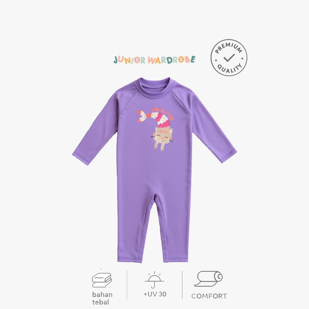 Junior 2-12T Soleil Girl Anti UV Lycra Baju Renang Anak Perempuan Diving Panjang Tebal