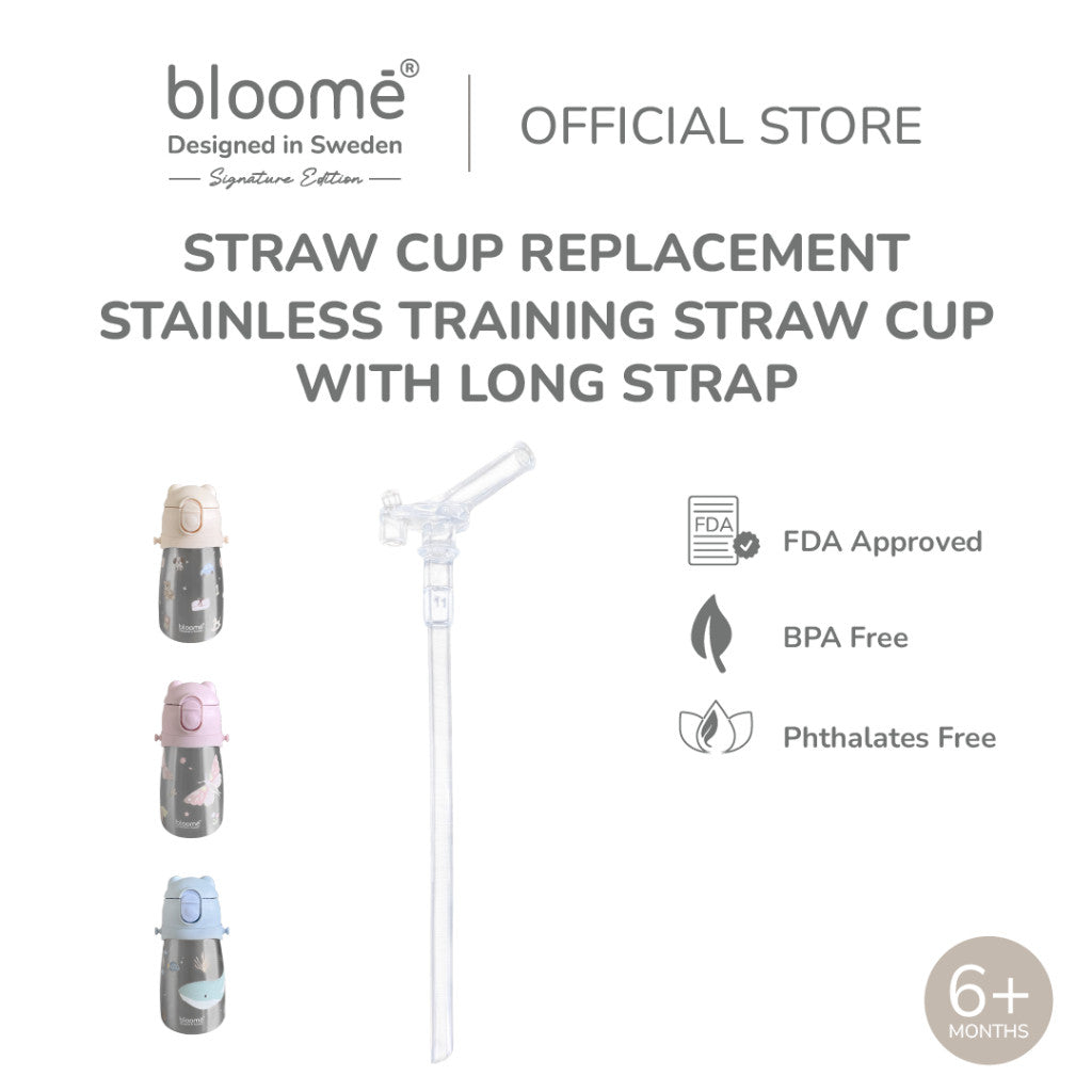 BLOOME - Stainless Training Straw Cup With Strap - Botol Minum Anak 300ml with Premium Stainless 316