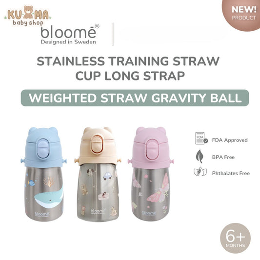 BLOOME - Stainless Training Straw Cup With Strap - Botol Minum Anak 300ml with Premium Stainless 316