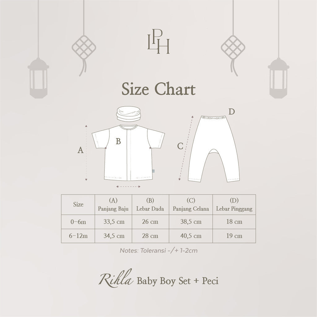 Little Palmerhaus - Baju Lebaran 2026 - Rihla Baby Boy Set + Peci (Setelan Baju Koko Bayi Laki-laki dan Peci)
