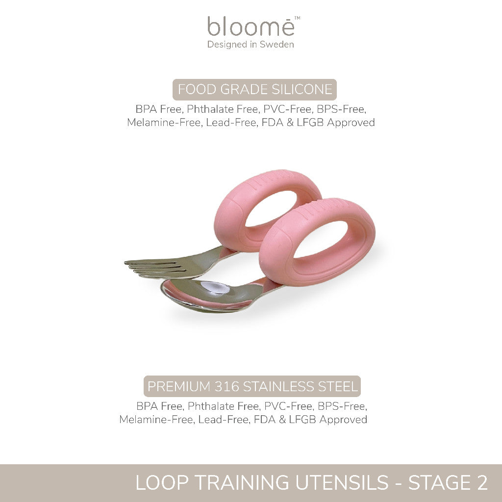BLOOME – Loop Training Utensils - Stage 2 2 Piece Cutlery Set For Baby Free Case | Sendok Garpu Bayi Anak Blw Gratis Kotak Premium Mpasi