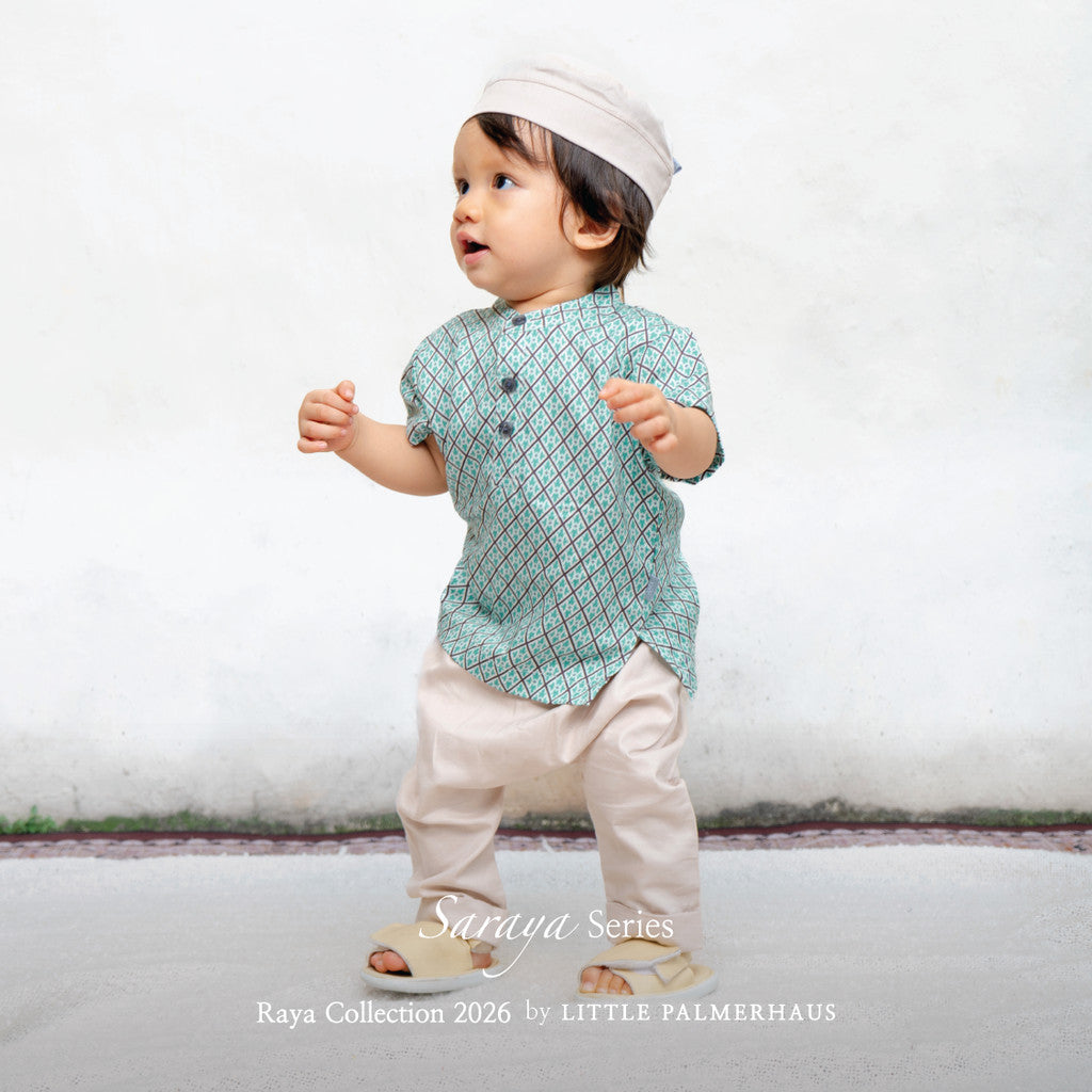 Little Palmerhaus - Baju Lebaran 2026 - Saraya Baby Koko Set + Peci (Setelan Baju Koko Bayi Usia 0-12 Bulan)