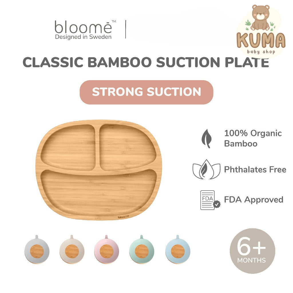 BLOOME – Classic Bamboo Suction Plate For Baby Toddler And Kids | Piring Makan Bambu Bayi Premium