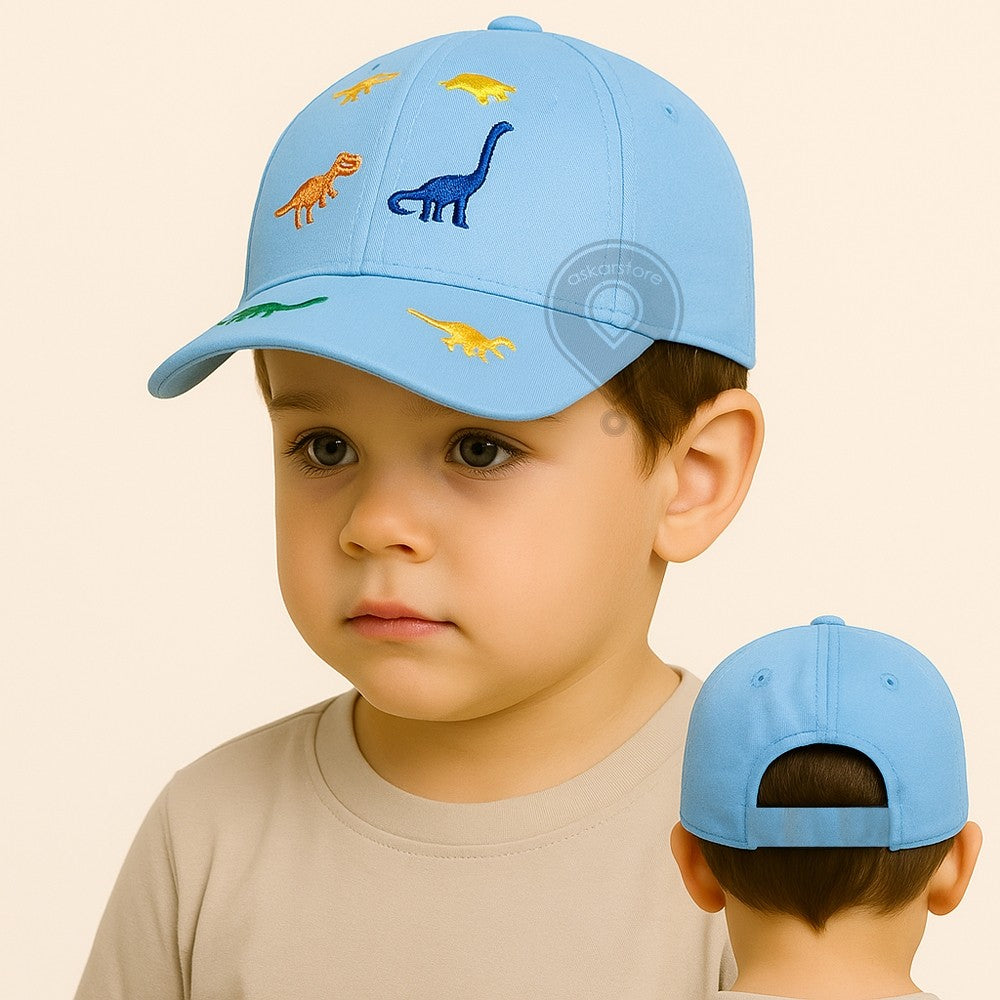 Topi Anak Dinosaurus Laki Laki Perempuan Usia 3 - 10 Tahun Bordir Dinosaurus Good Quality